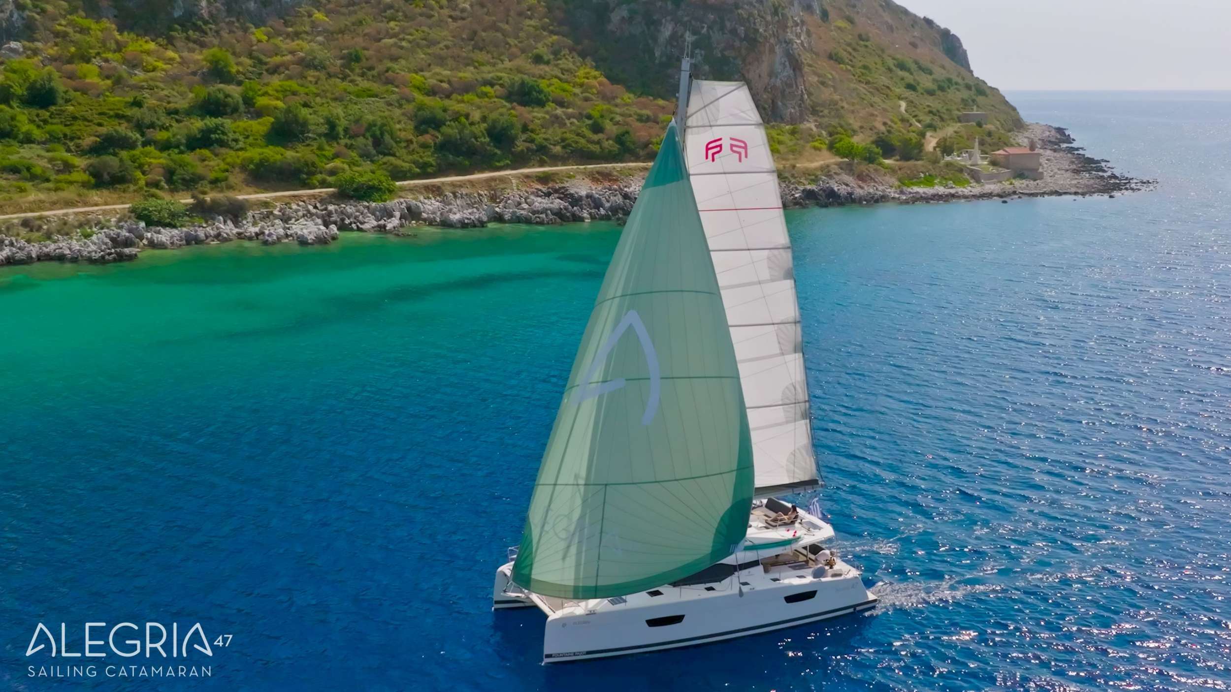 Alegria crewed Saona 47 catamaran charter sailing in Greece