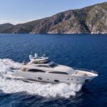 Seven S Crewed Ferretti 97 Motoryacht Charter Cruising in Greece