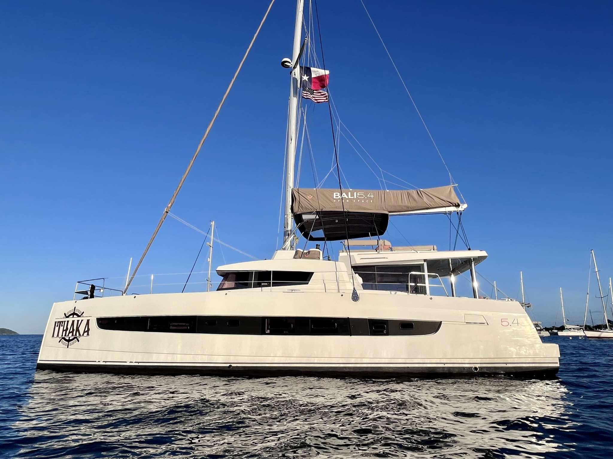 Ithaka Crewed Bali 5.4 Catamaran Charter Sailing the Virgin Islands.