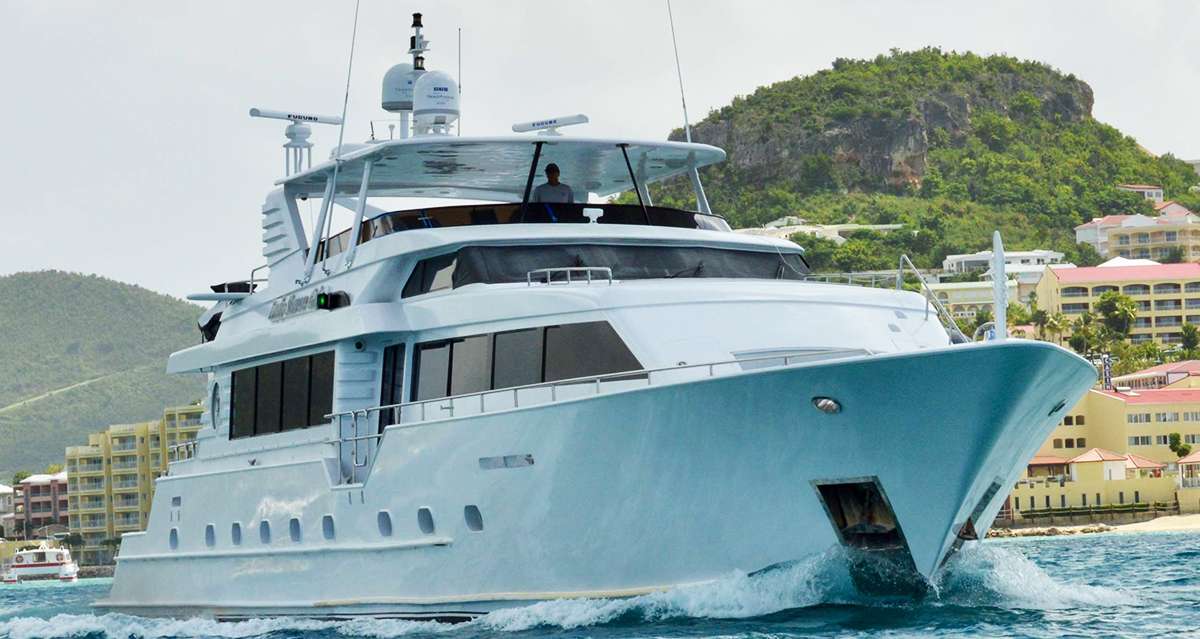 Denise Rose Broward 112 Luxury Inclusive Yacht Charter Cruising the Virgin Islands.