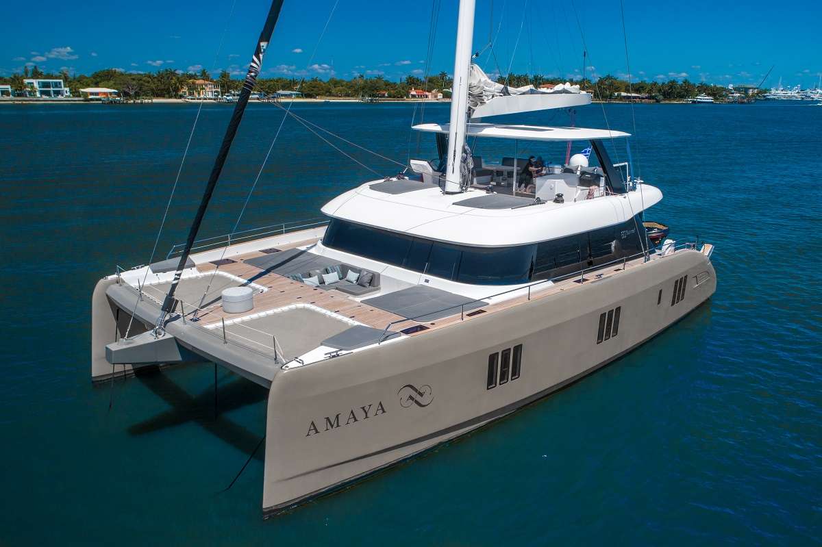 Amaya Crewed Sunreef 60 Catamaran Charter Sailing the BVI.