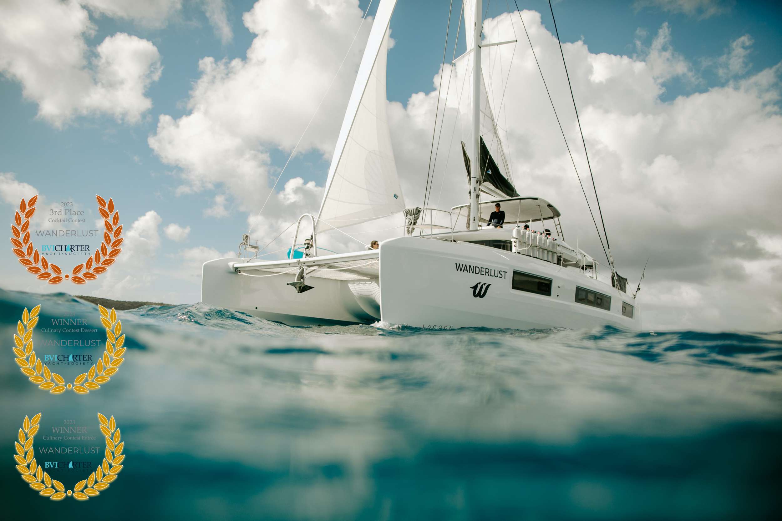 Wanderlust Crewed Lagoon 51 Catamaran Charters Sailing the BVI.