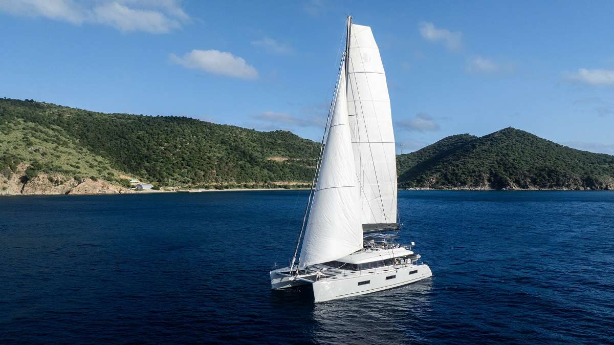 Dragonfly Crewed Lagoon 62 Catamaran Charter for up to 8 guests Sailing the BVI.