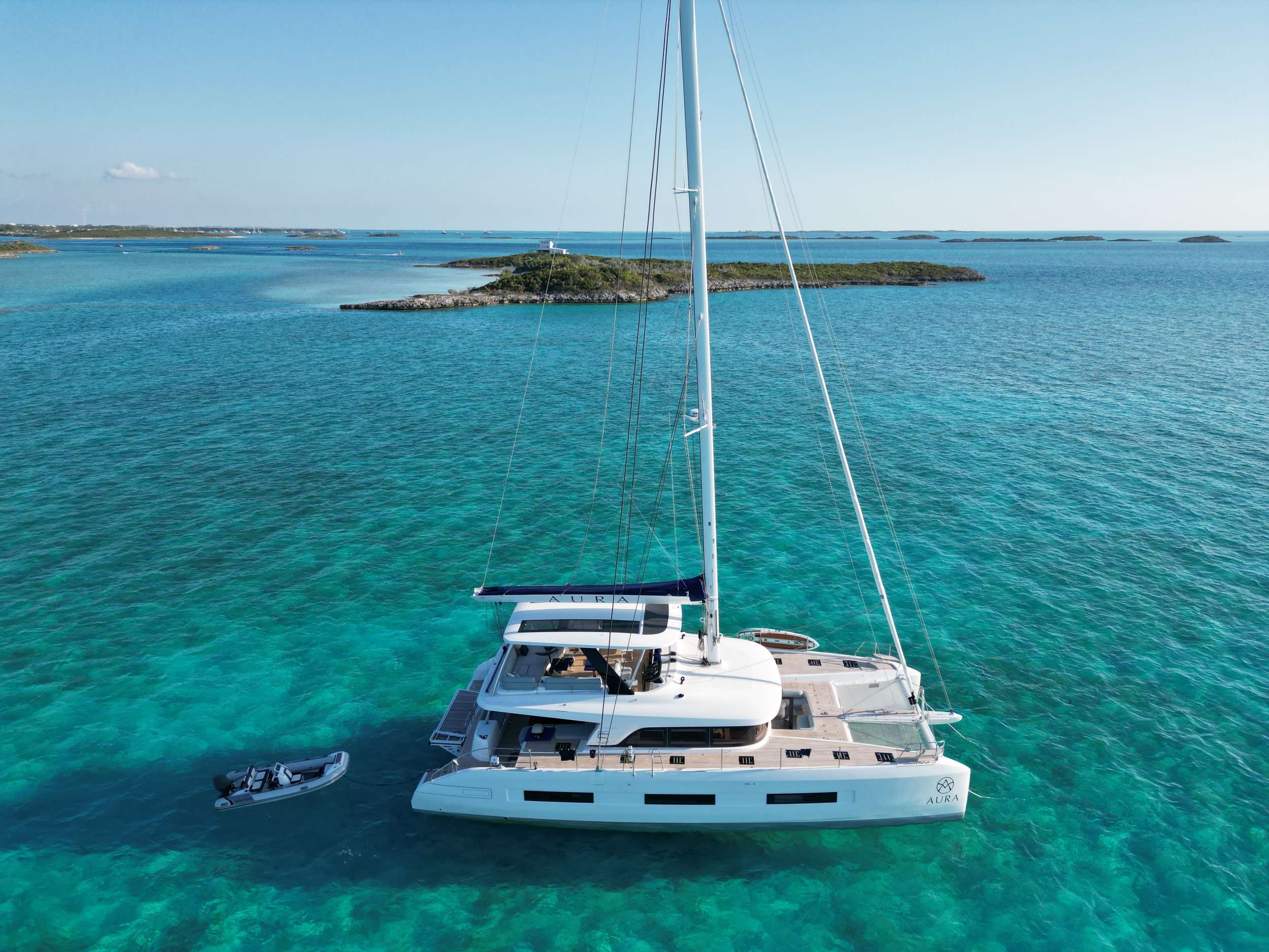 Aura Crewed Lagoon 65 Catamaran Charter Sailing the BVI.