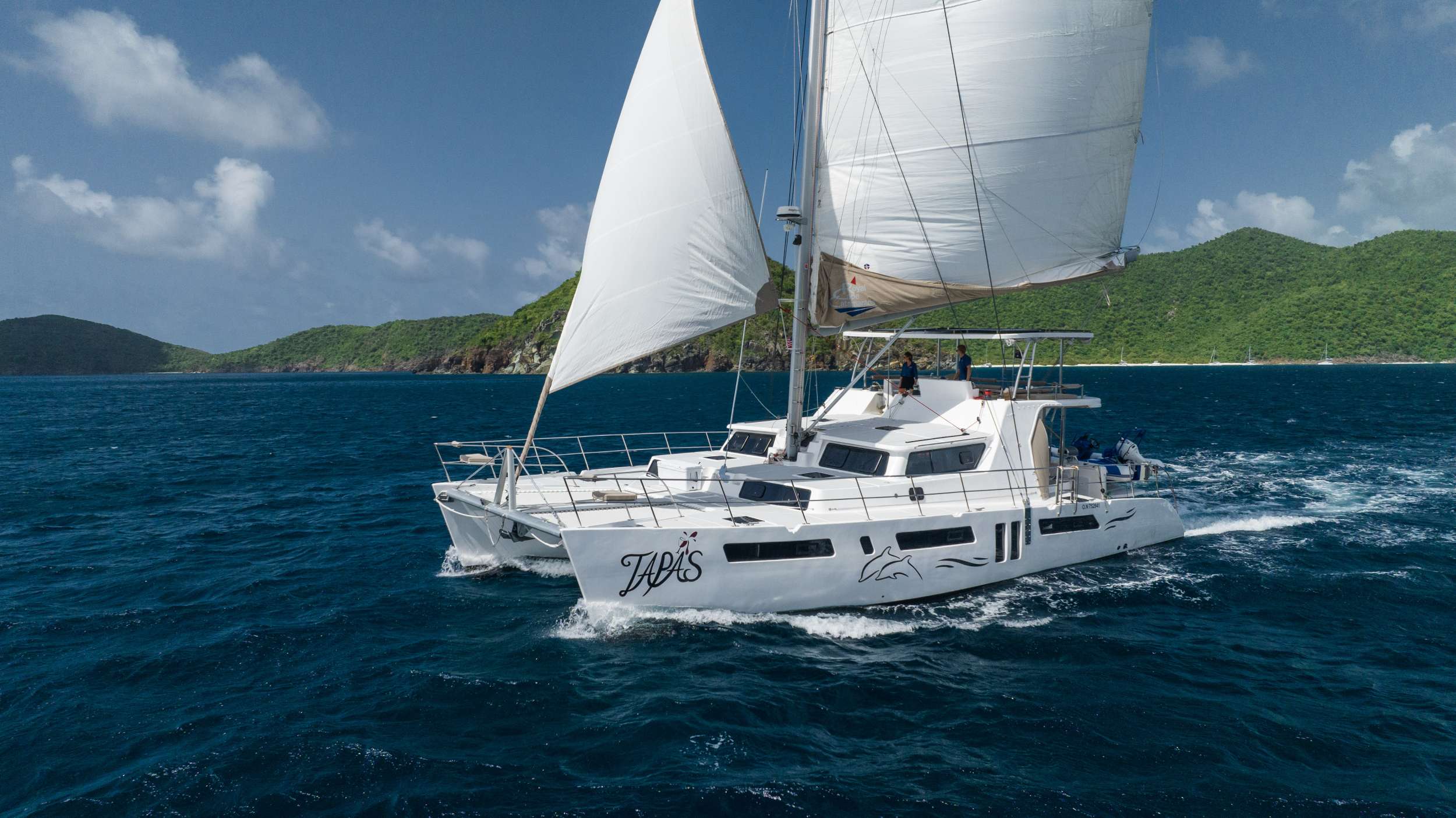 Tapas Crewed Royal Cape Majestic 570 Catamaran Charters Sailing the BVI