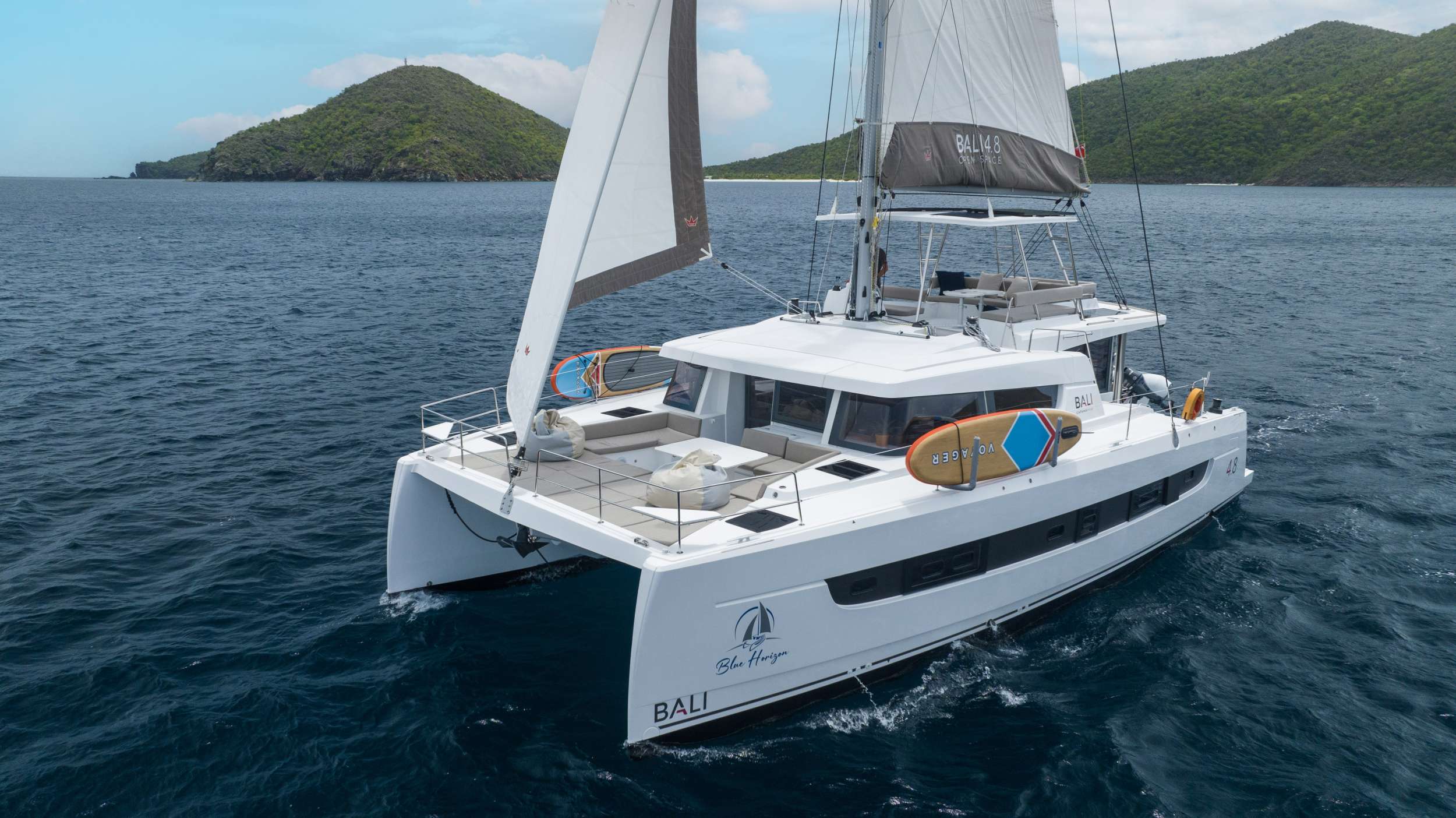 Blue Horizon Crewed Bali 4.8 Catamaran Charters Sailing the BVI.