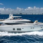 No Curfew Crewed Princess 98 Motoryacht Charter Cruising the Bahamas