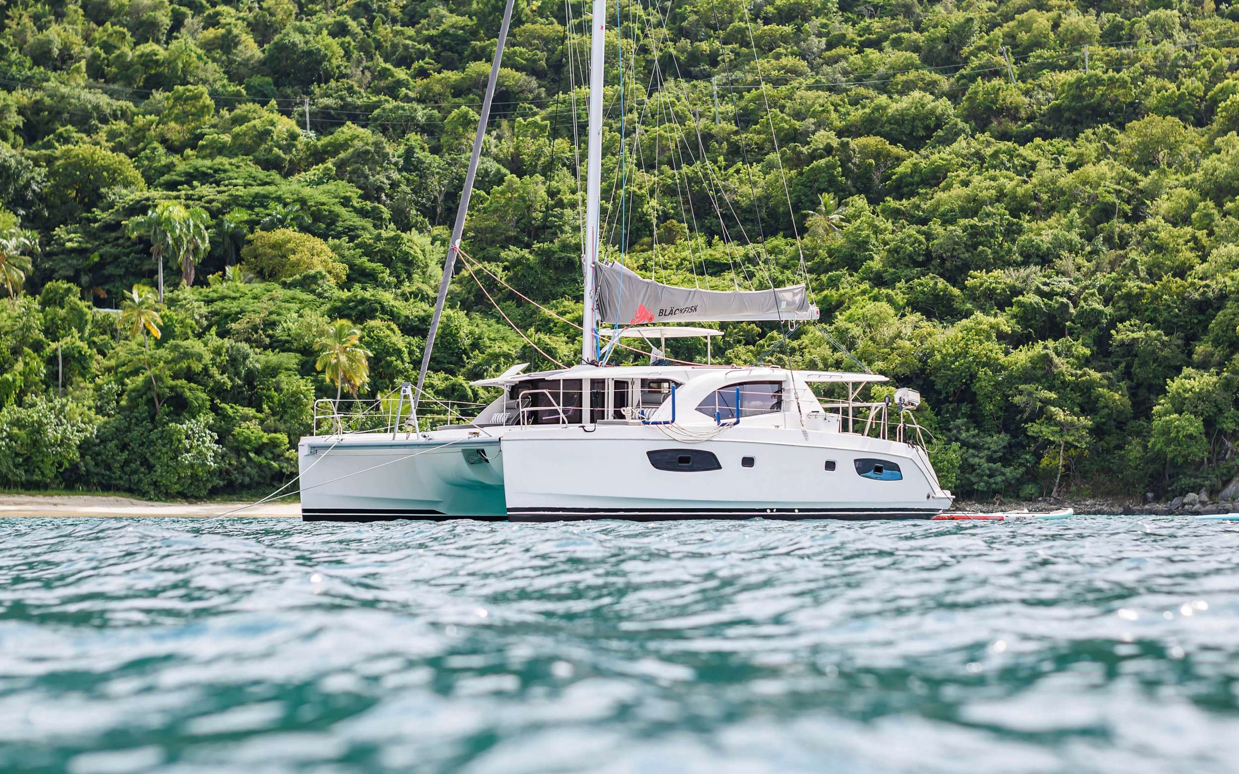 Blackfisk Captained Leopard 44 Catamaran Charters Sailing the BVI.