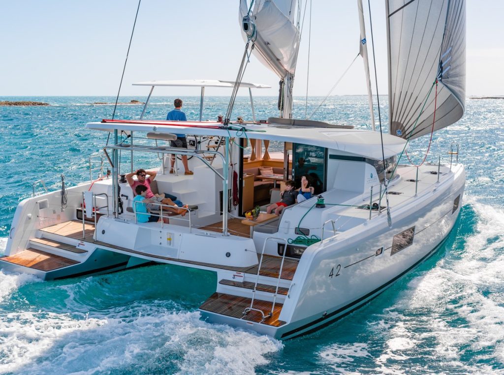 Catamaran sailing on a BVI yacht charter
