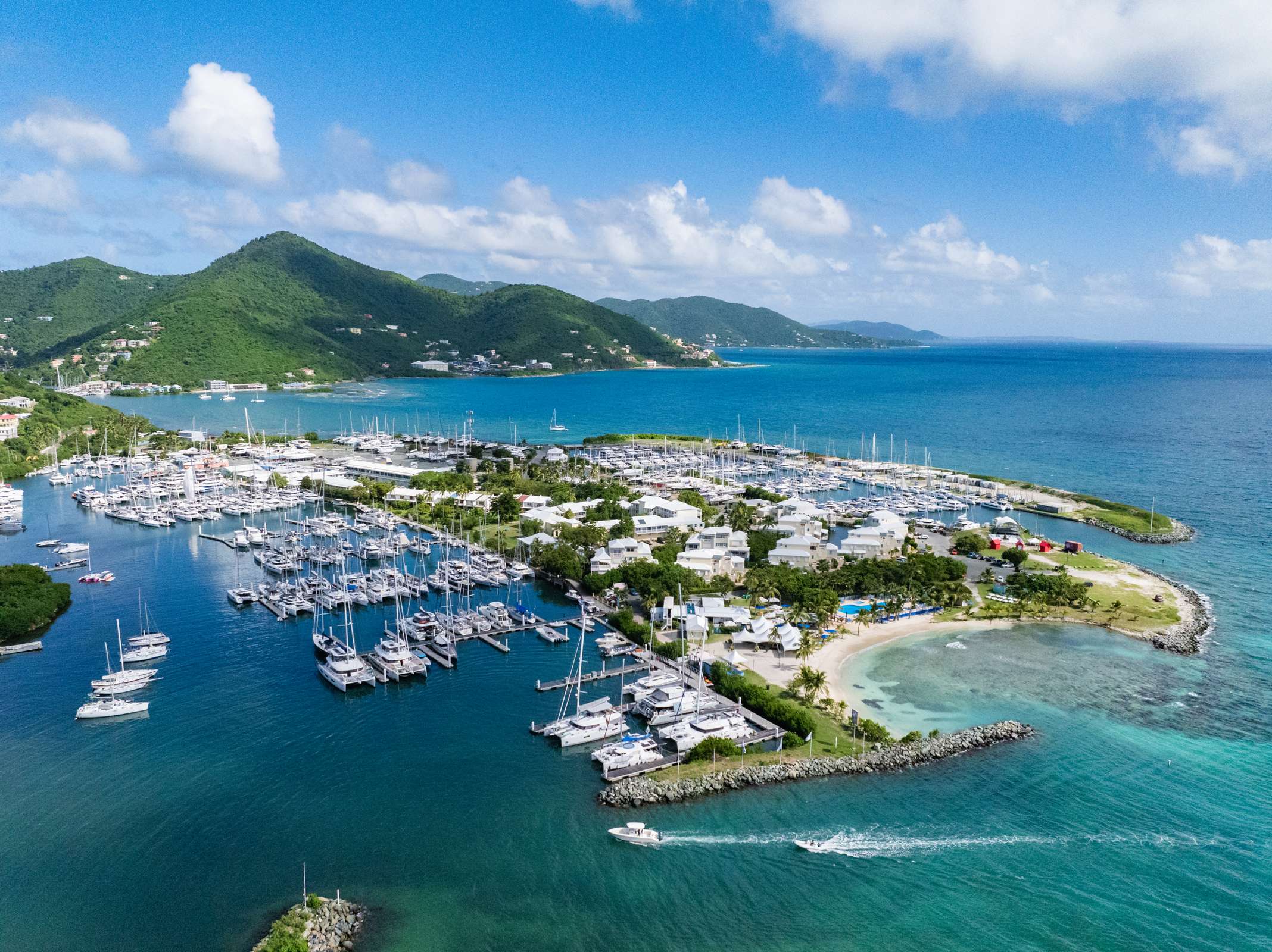 Aerial view of Nanny Cay Marina in the British Virgin Islands