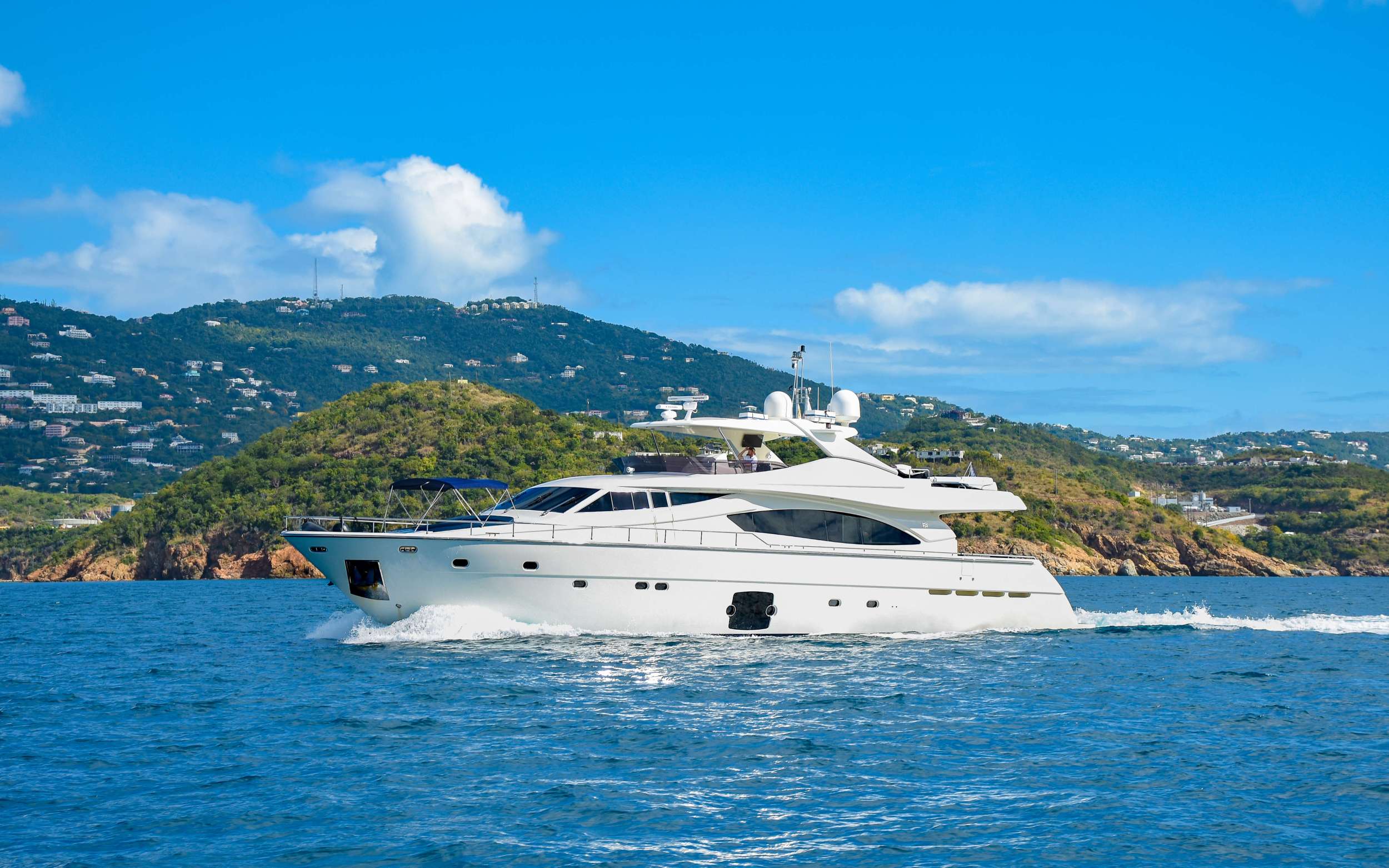 Indulge II Crewed Ferretti 90 Motoryacht Charters Cruising the Caribbean
