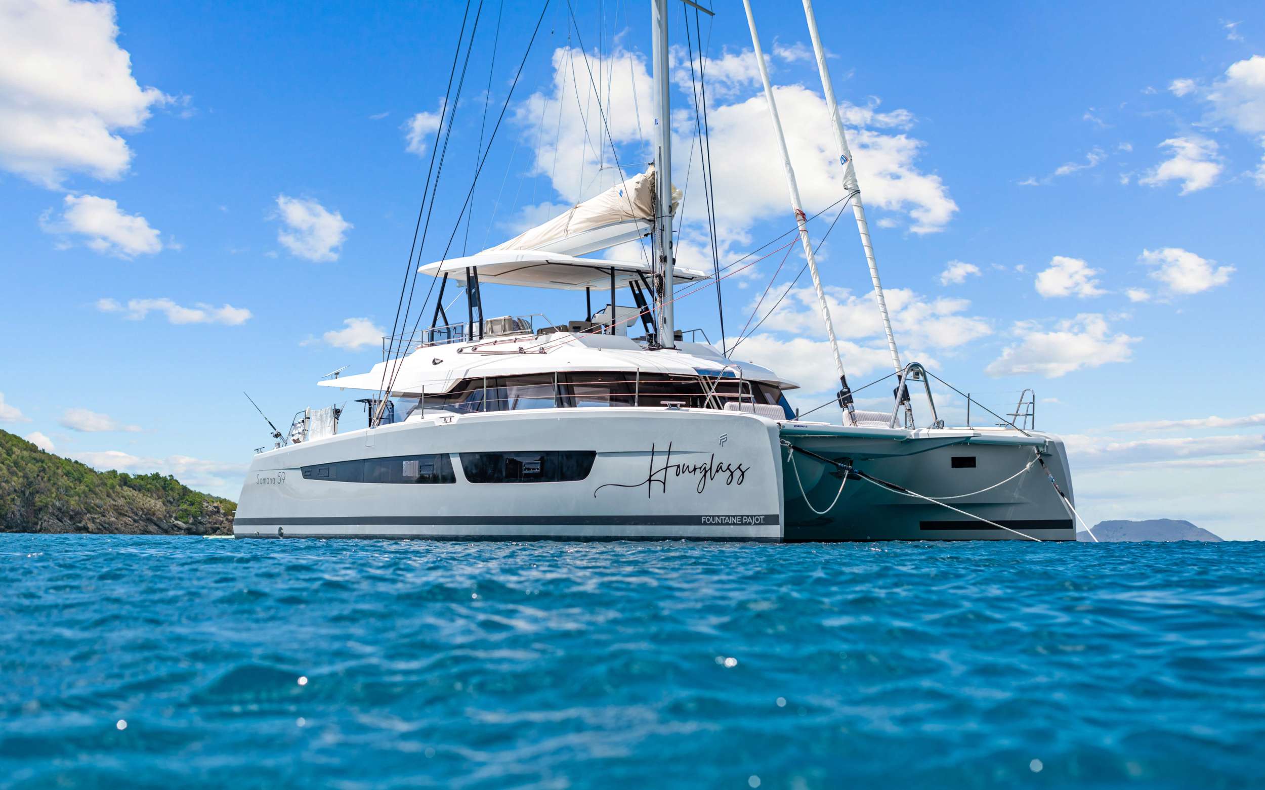 Hourglass Crewed Samana 59 Catamaran Charter Sailing the BVI