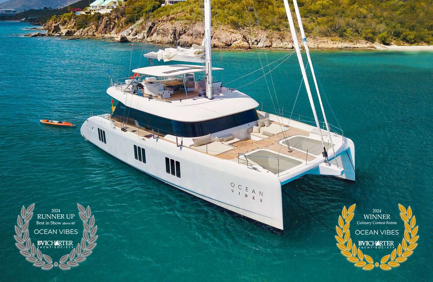 Ocean Vibes Crewed Sunreef 74 Catamaran discount of $3000 Sailing the BVI