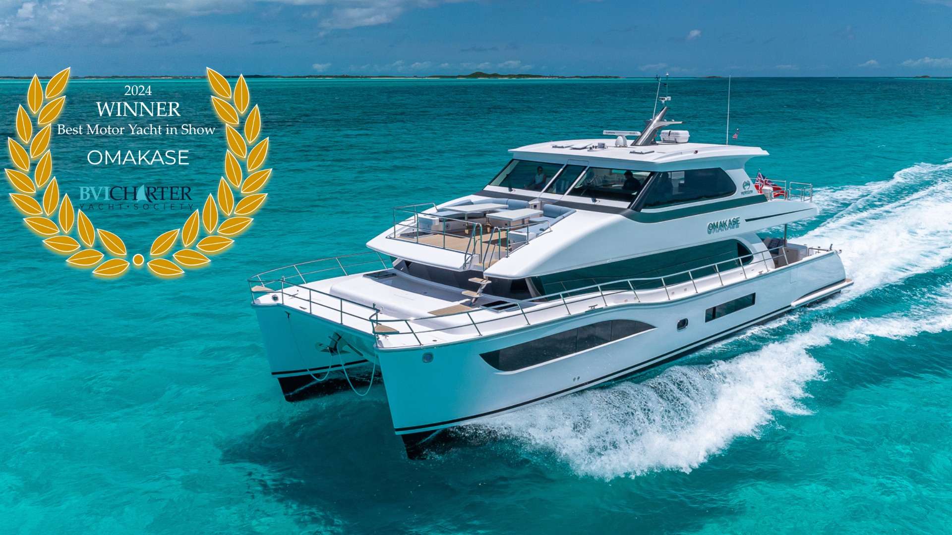 Omakase Crewed Horizon PC 68 Powercat Charters Cruising the BVI