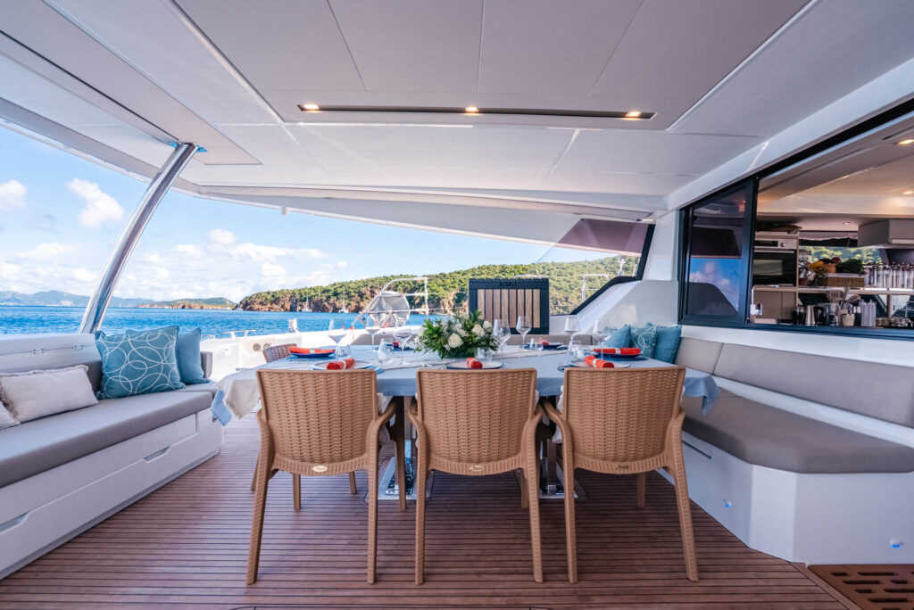 Bliss Luxury Crewed Catamaran Aft Cockpit Looking to Port