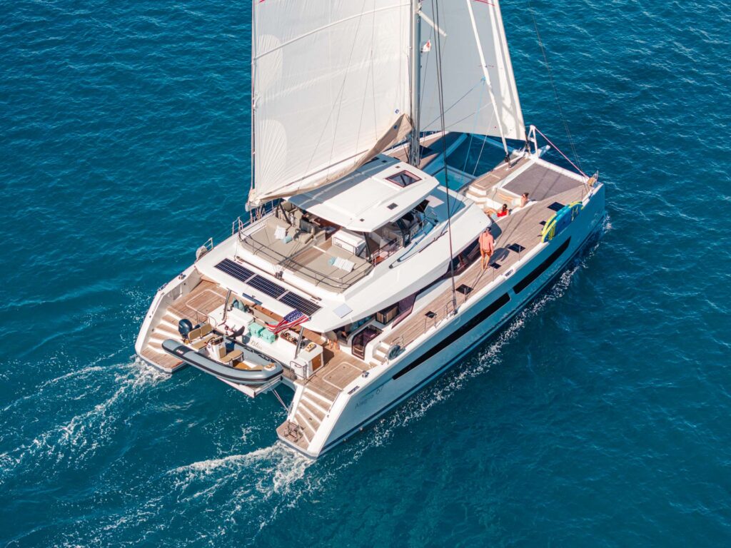 Bliss Luxury Crewed Catamaran Aerial Closeup