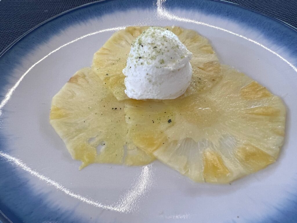 Bliss Luxury Crewed Catamaran Pineapple Carpaccio with Mint Sugar and Limoncino Cream