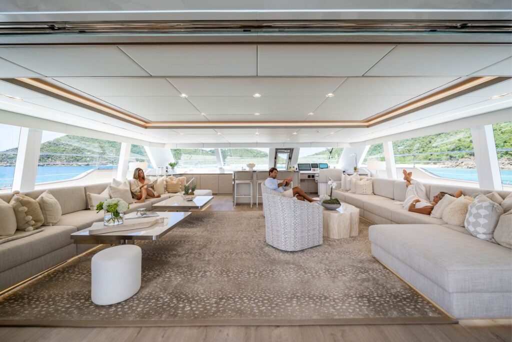 SOL Crewed Power Catamaran Main Salon Area