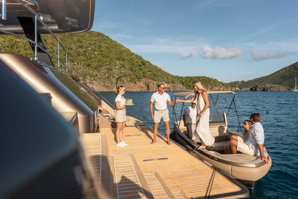 SOL Crewed Power Catamaran Crew Embarking Guests