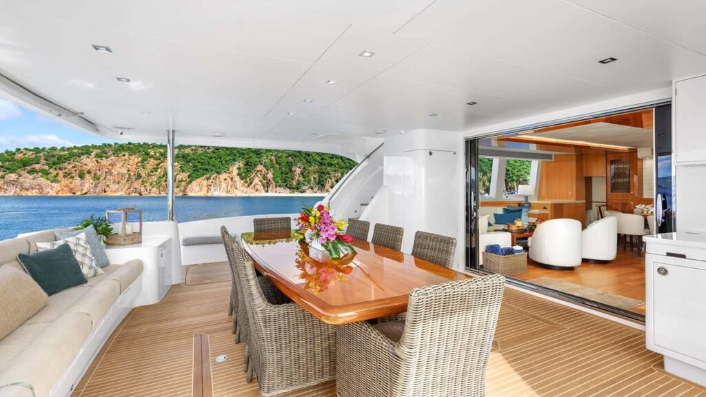Luxury Crewed Power Catamaran Seaglass 74 Aft Deck