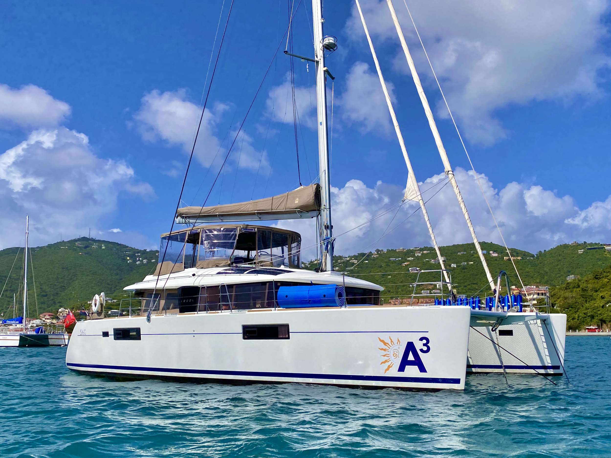 A3 Crewed Lagoon 560 Catamaran Charter Sailing the BVI.