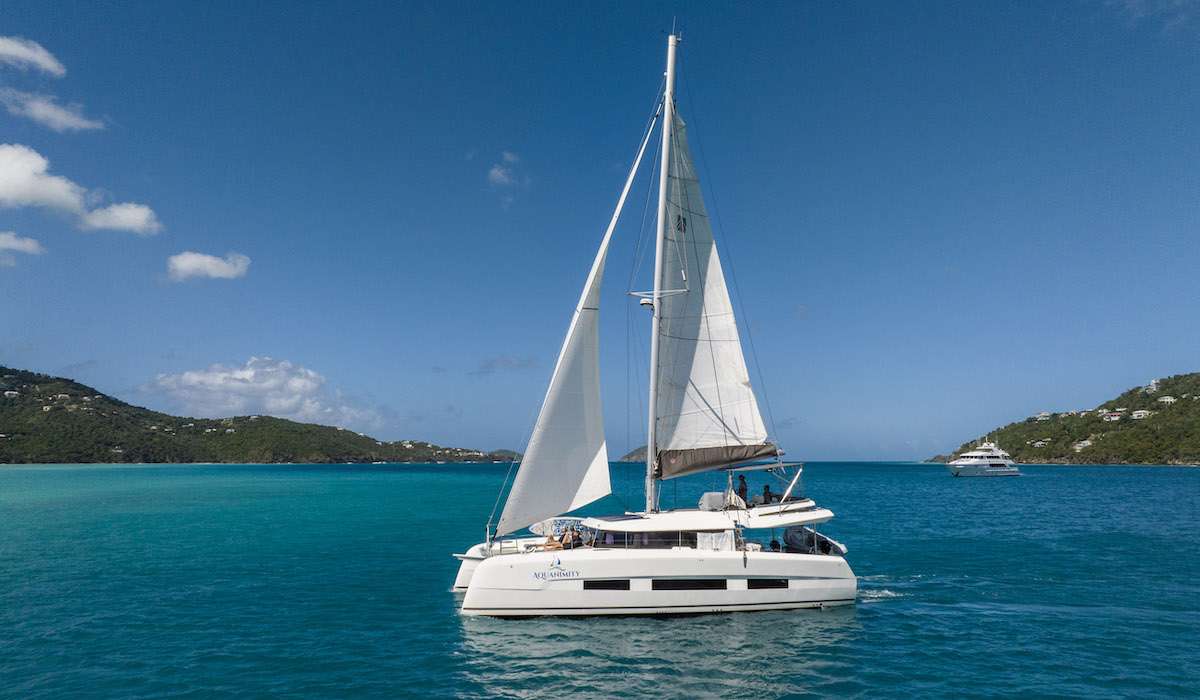 Aquanimity crewed Dufour 48 catamaran charters Sailing the BVI.