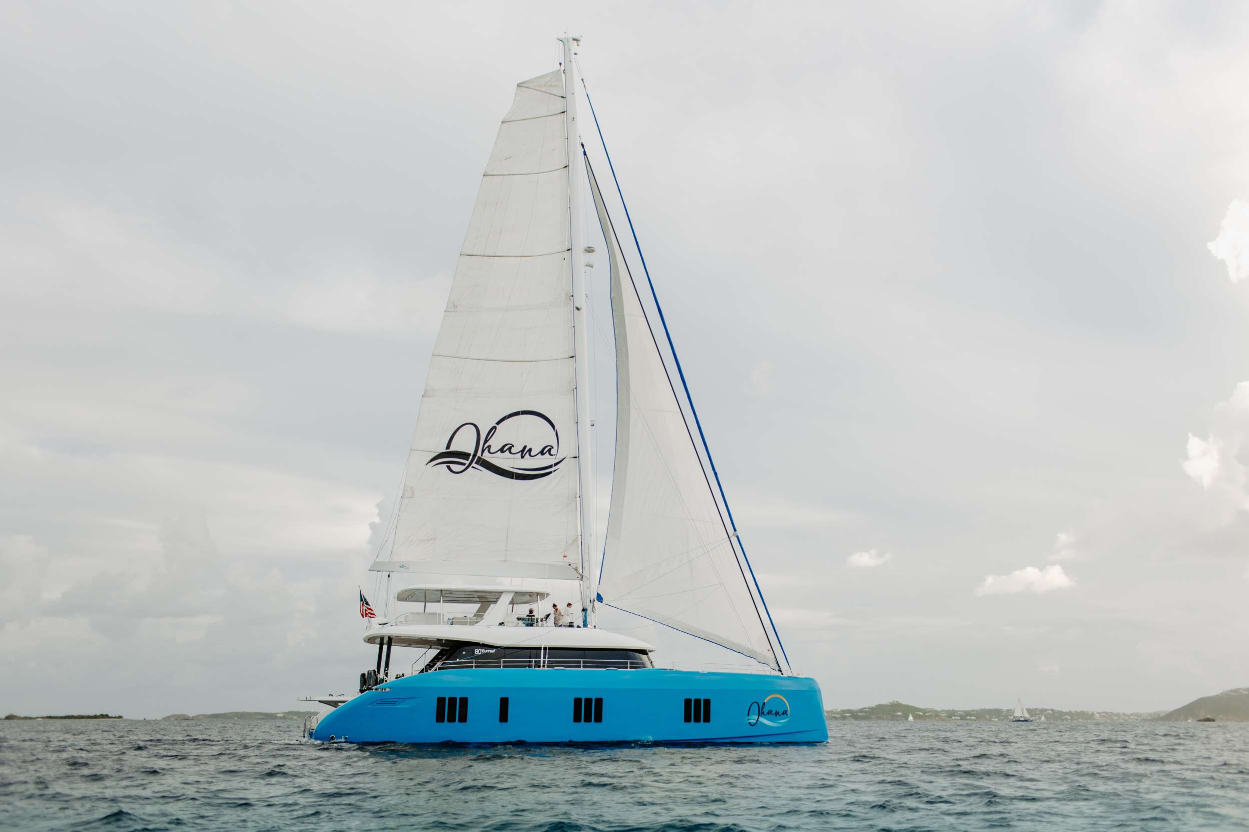 Ohana Crewed Sunreef 80 Catamaran Charters Sailing the BVI