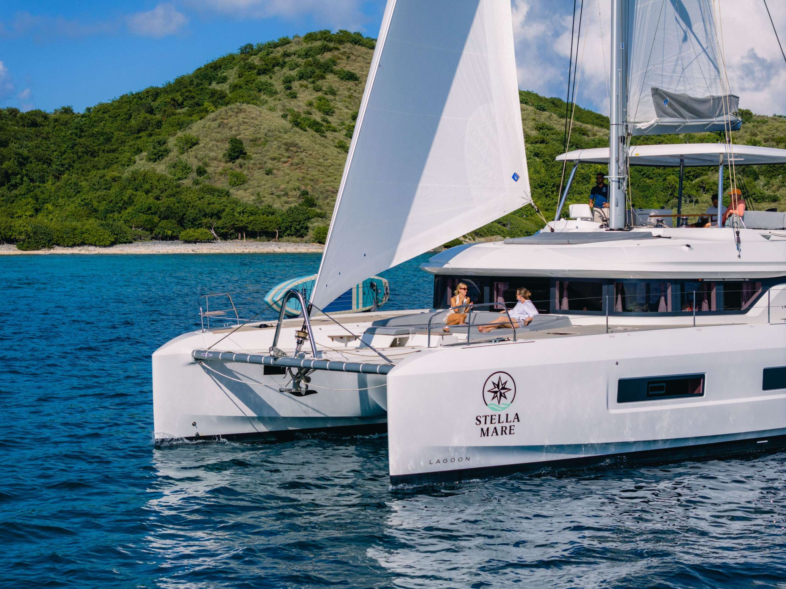 Stella Mare Crewed Lagoon 55 Catamaran Charter Sailing the BVI for up to 8 guests.