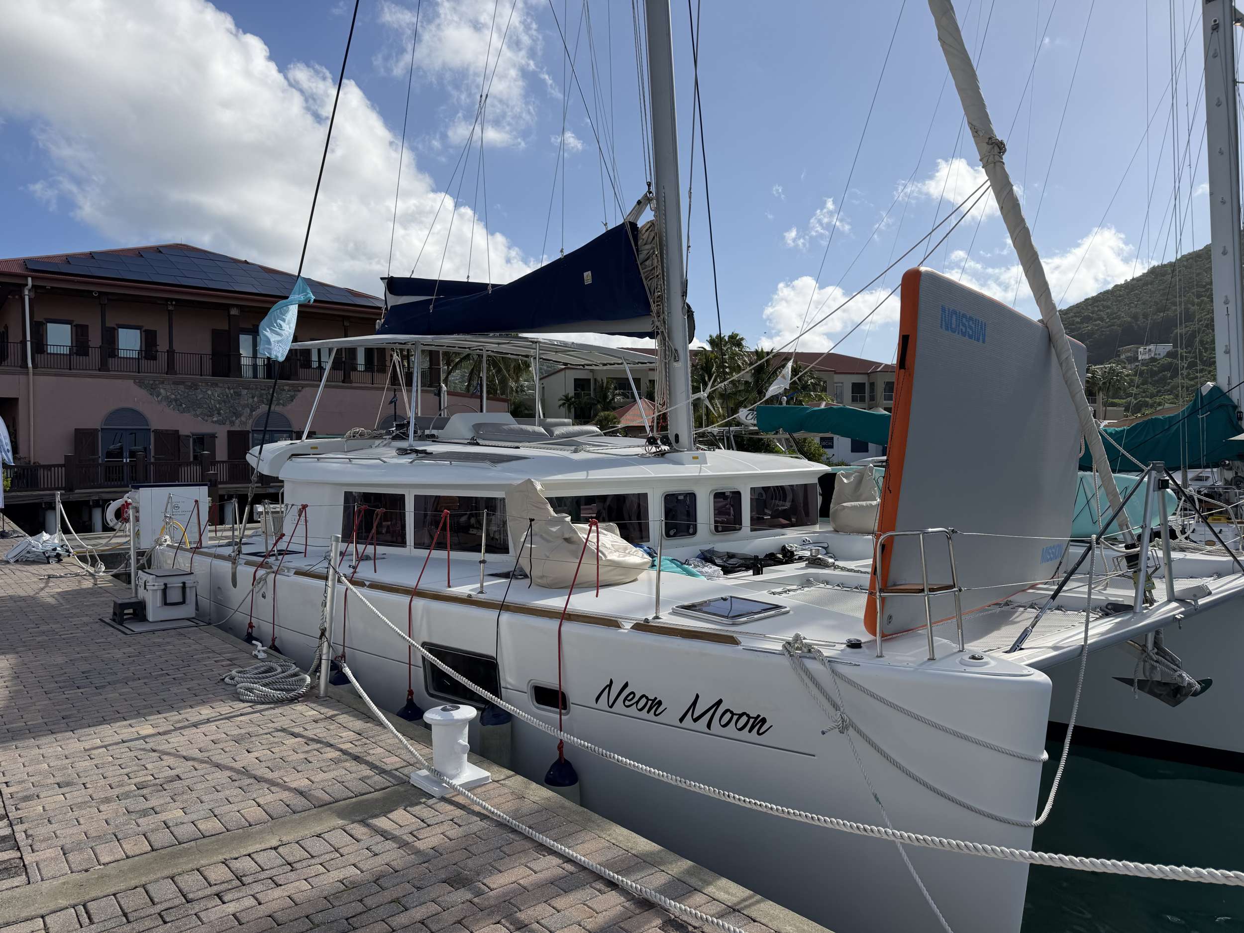 Neon Moon Crewed Lagoon 450 Catamaran Charters Sailing the BVI.