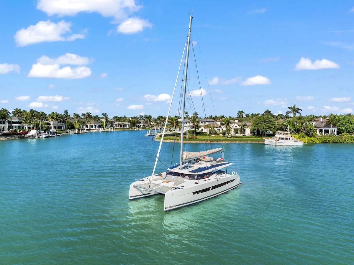 Halcyon Crewed Fountaine Pajot Aura 51 Catamaran Charter Sailing the BVI.