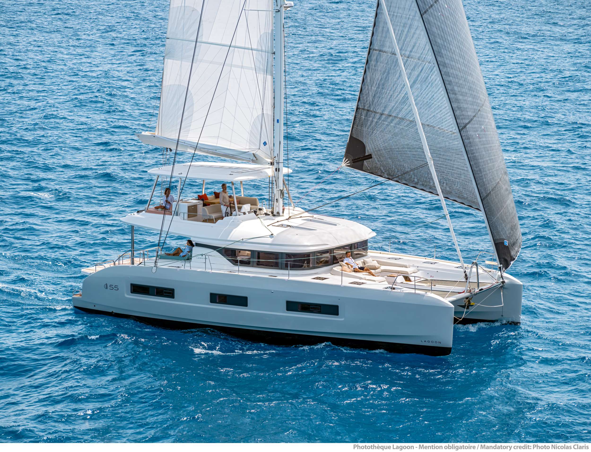 Scuba Doo 55 Crewed Lagoon 55 Catamaran Charter Sailing the BVI.