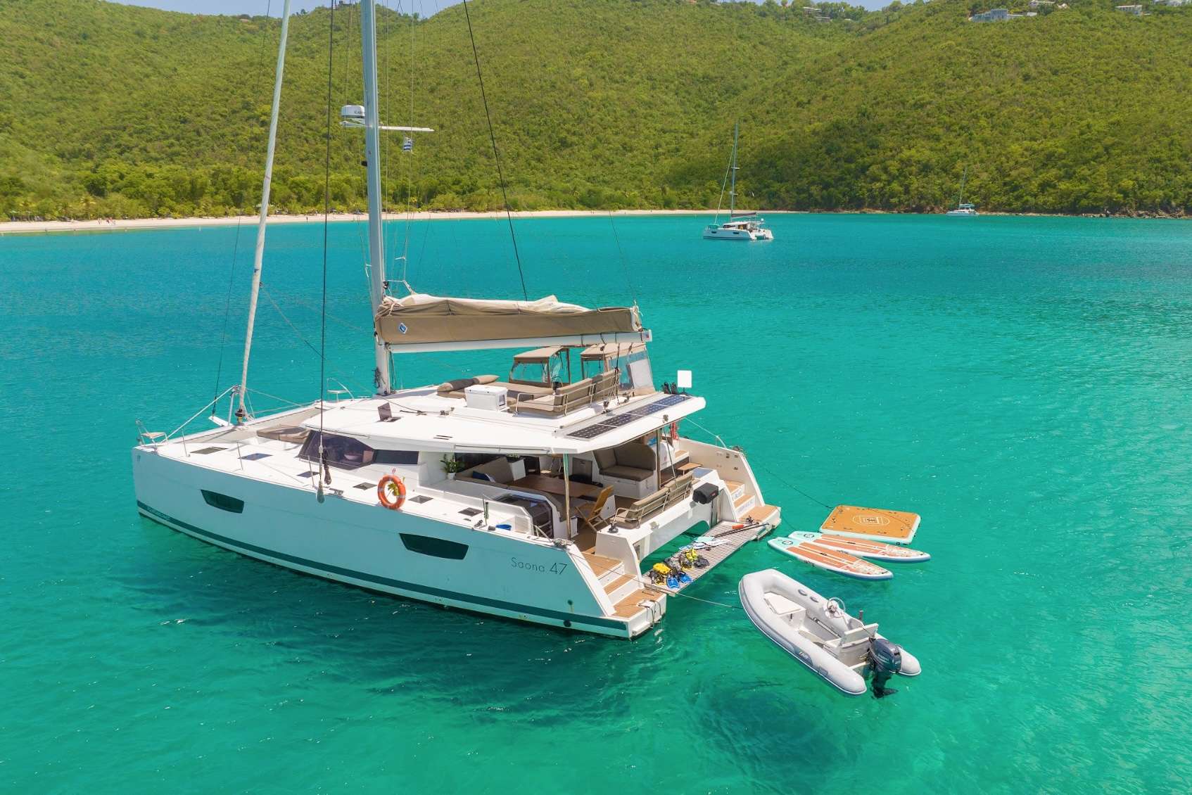 Luna Bliss Crewed Fountaine Pajot Catamaran Charter Sailing the BVI and Grenadines.
