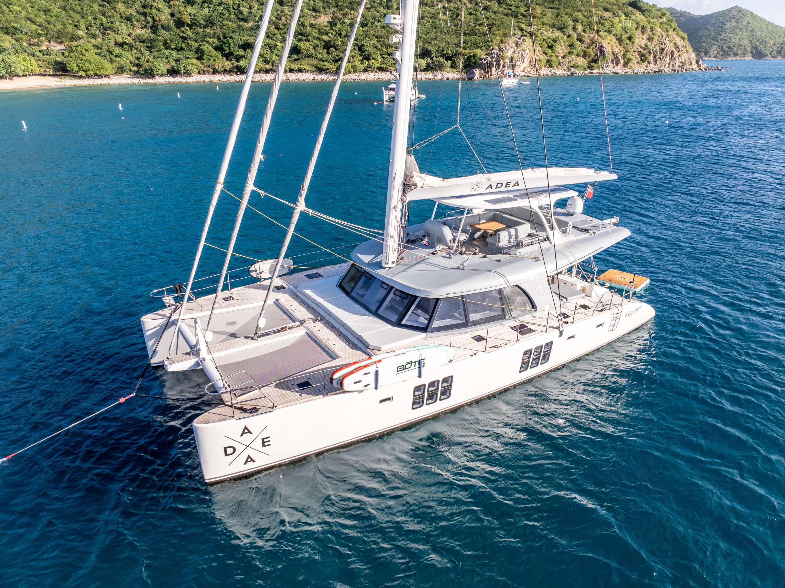 Adea Crewed Sunreef 62 Catamaran Charter Sailing the BVI.