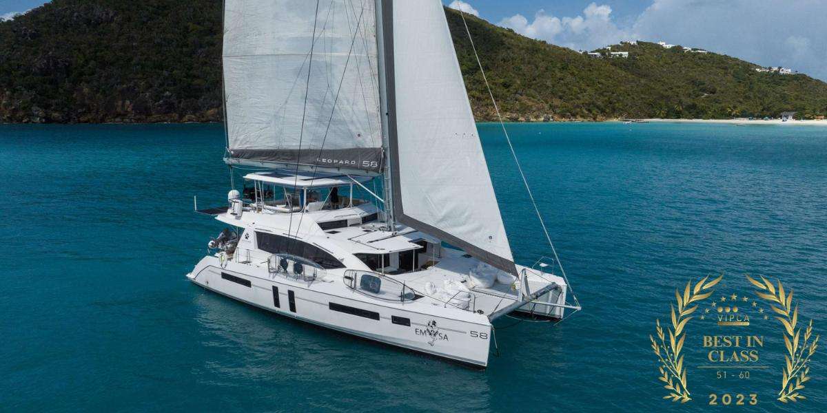 Emysa Crewed Leopard 58 Catamaran Charter Sailing the BVI.