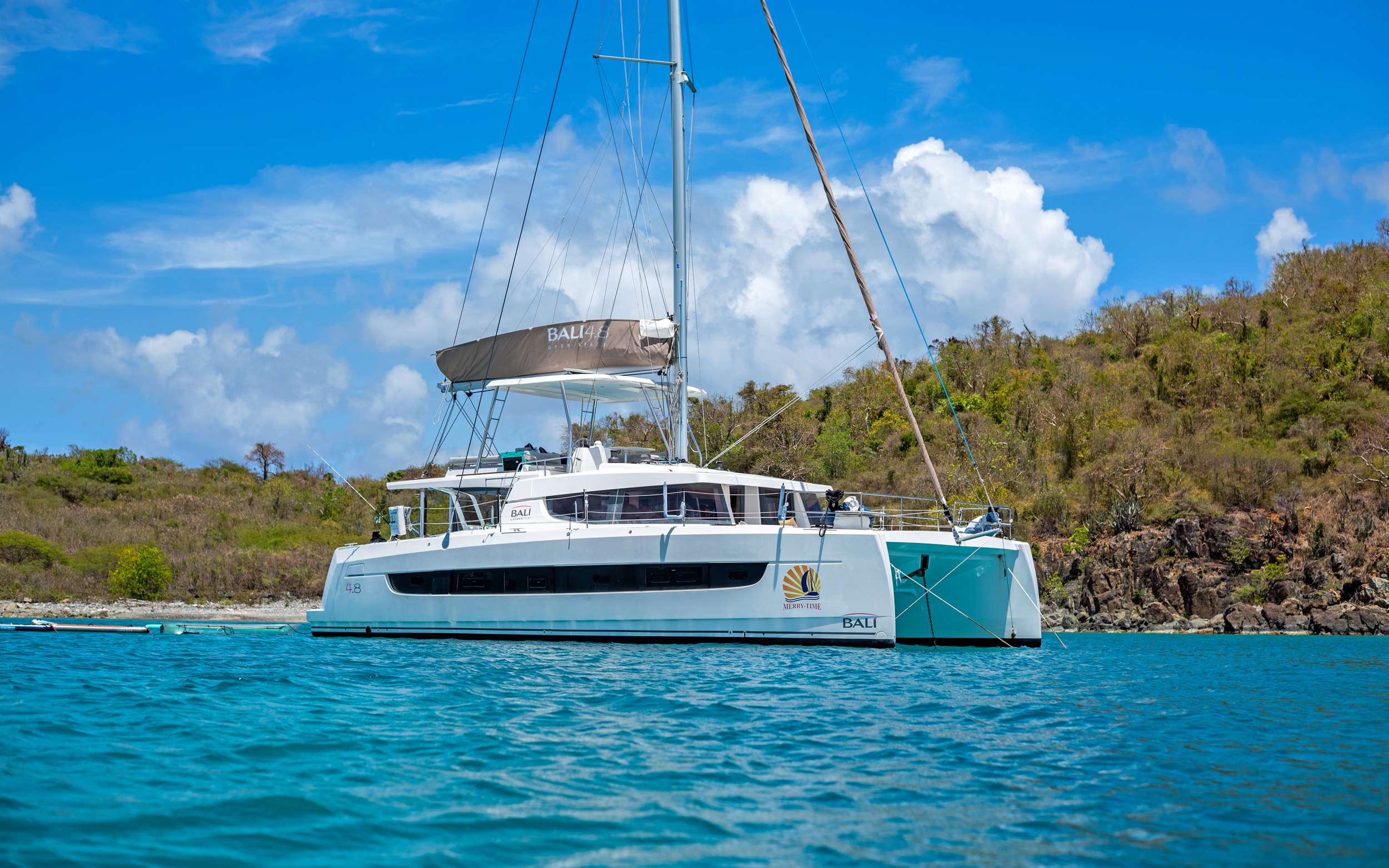 Merry Time Crewed Bali 4.8 Catamaran Charters Sailing the Virgin Islands.