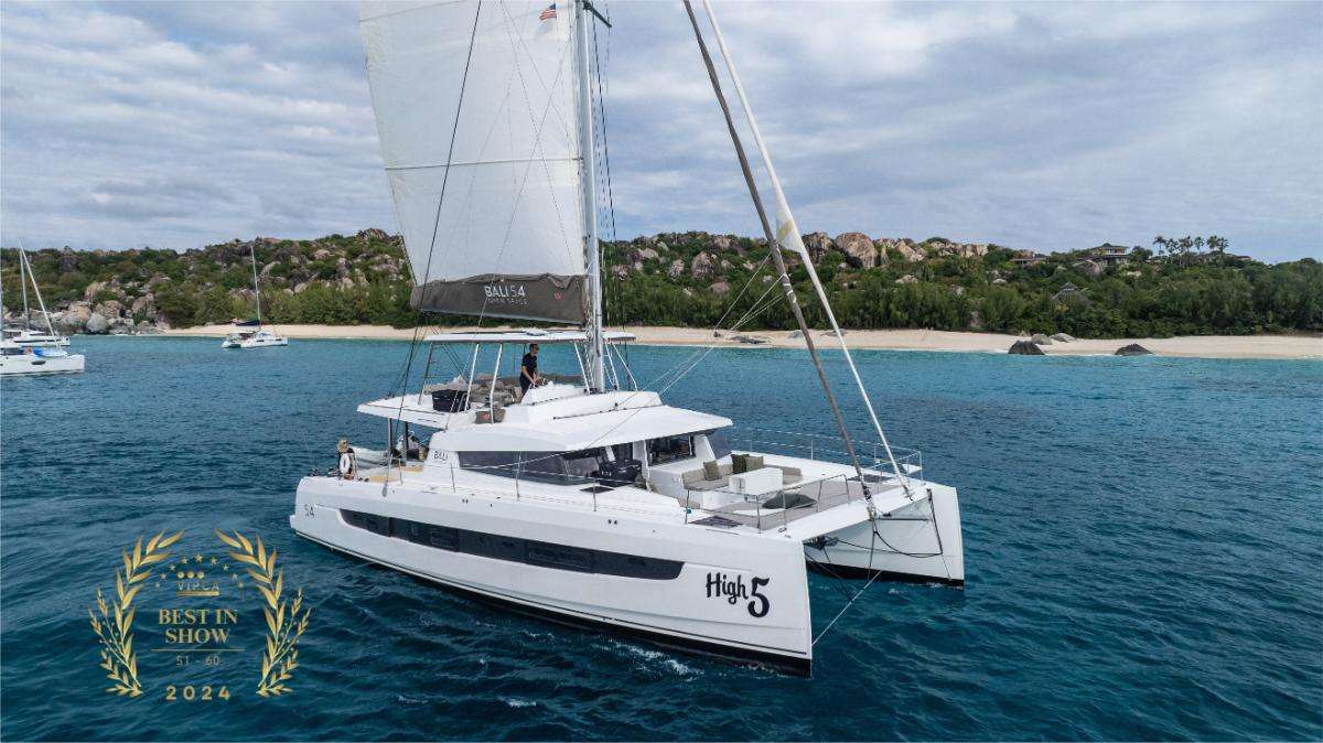 High 5 Crewed Bli 5.4 Catamaran Charter Sailing the USVI.
