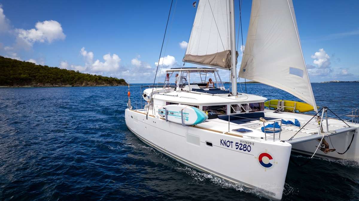 Knot 5280 Crewed Lagoon 450 Catamaran Charters Sailing the BVI.