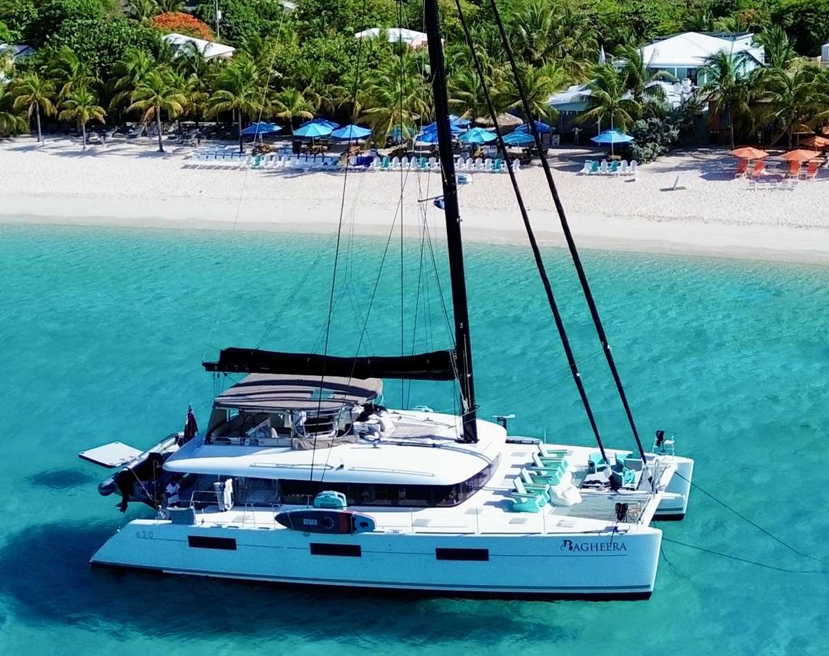 Bagheera Crewed Lagoon 620 Catamaran Charter Sailing the BVI.